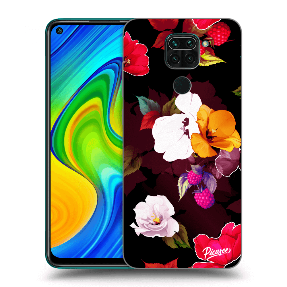 Picasee silikónový čierny obal pre Xiaomi Redmi Note 9 - Flowers and Berries