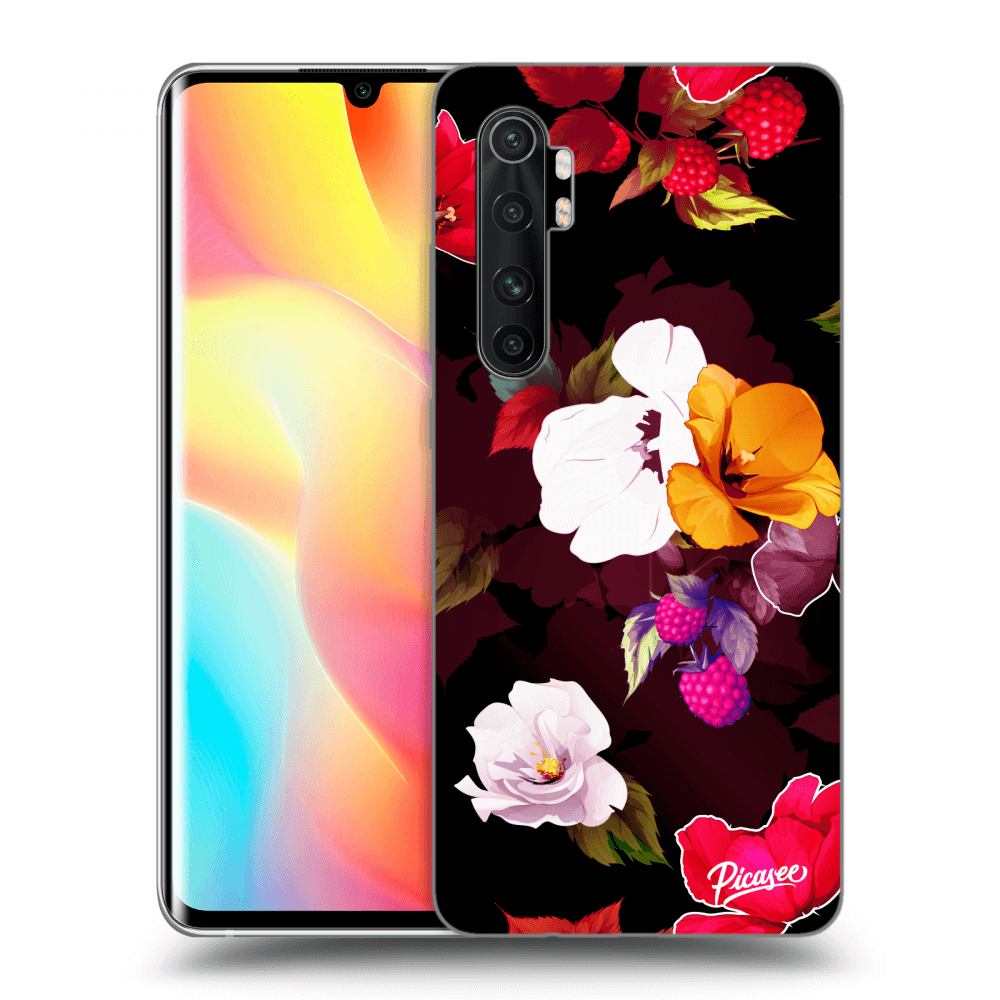 Picasee silikónový čierny obal pre Xiaomi Mi Note 10 Lite - Flowers and Berries