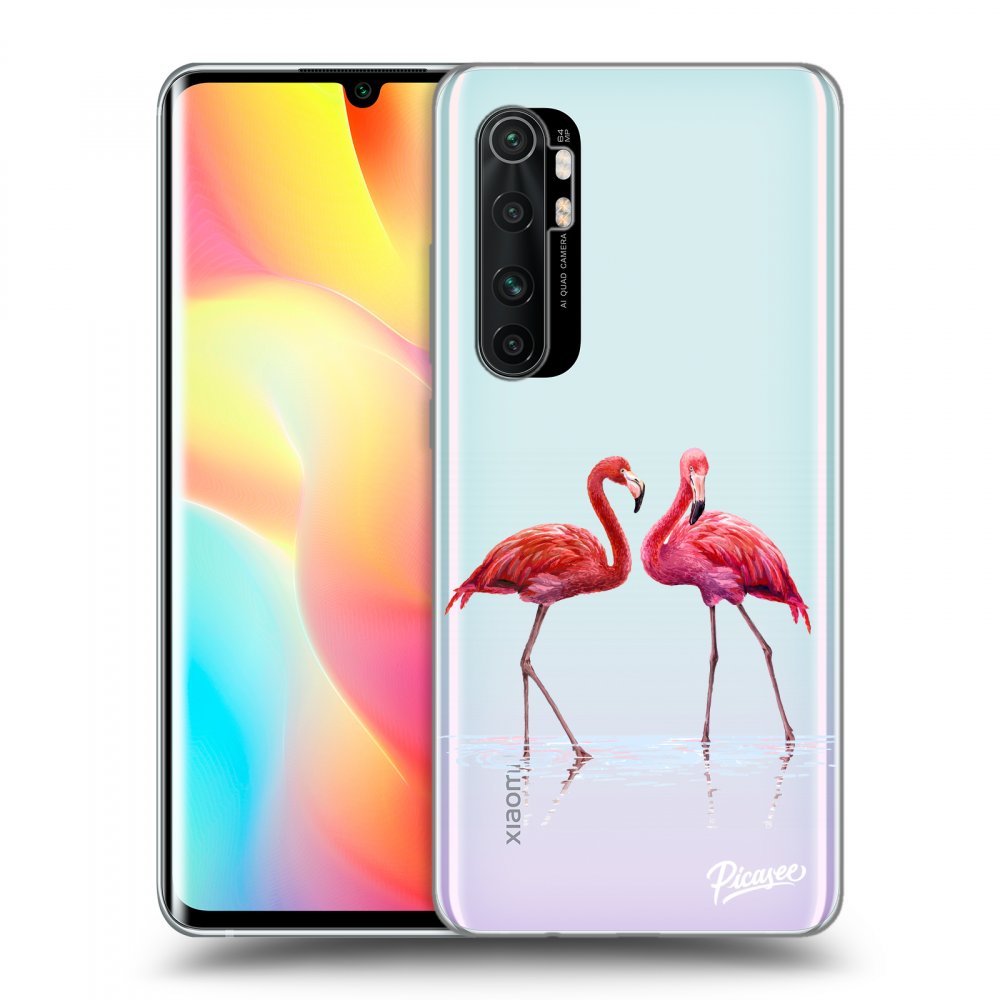 Picasee silikónový prehľadný obal pre Xiaomi Mi Note 10 Lite - Flamingos couple