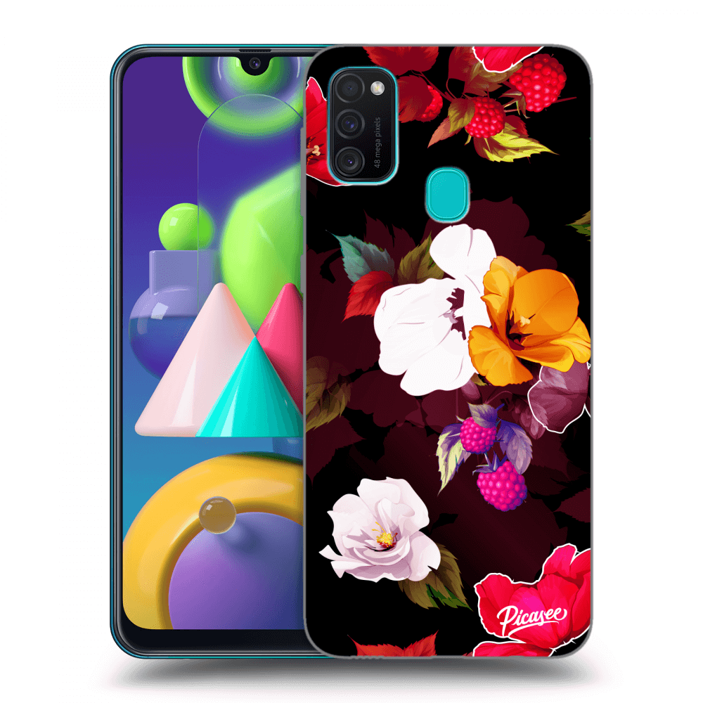 Picasee silikónový čierny obal pre Samsung Galaxy M21 M215F - Flowers and Berries