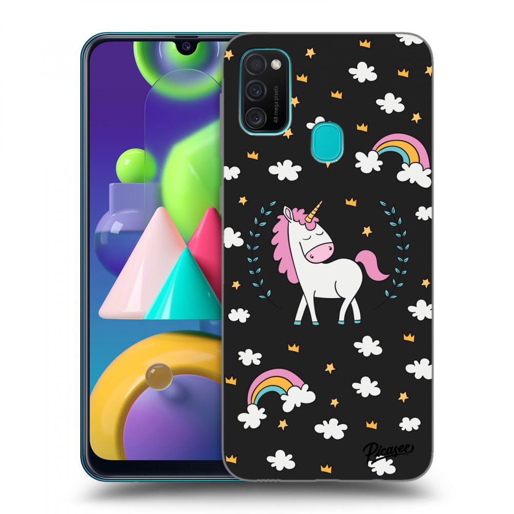 Picasee silikónový čierny obal pre Samsung Galaxy M21 M215F - Unicorn star heaven