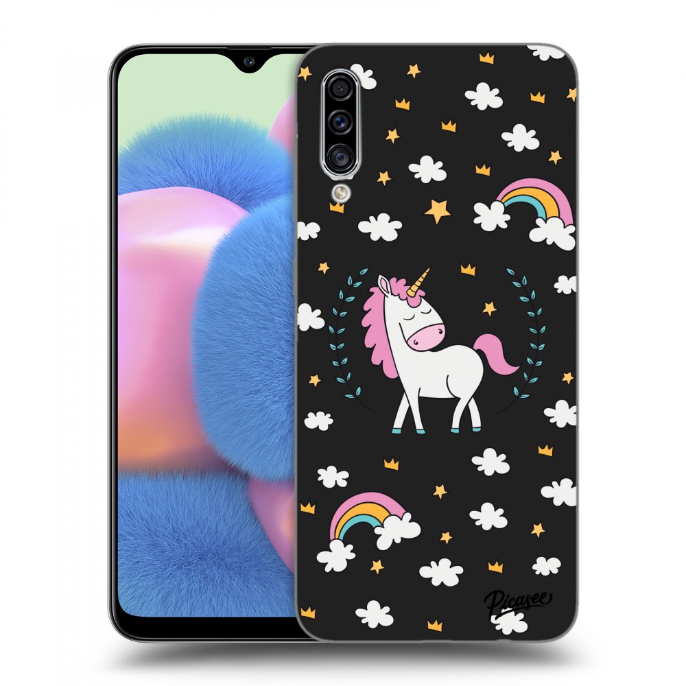 Picasee silikónový čierny obal pre Samsung Galaxy A30s A307F - Unicorn star heaven