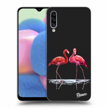Picasee silikónový čierny obal pre Samsung Galaxy A30s A307F - Flamingos couple
