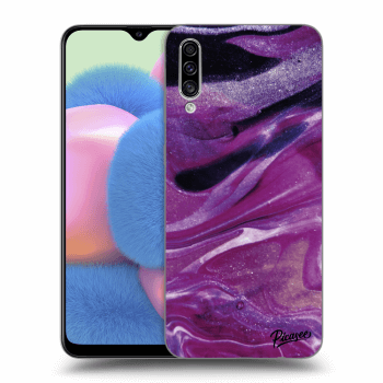 Picasee silikónový čierny obal pre Samsung Galaxy A30s A307F - Purple glitter