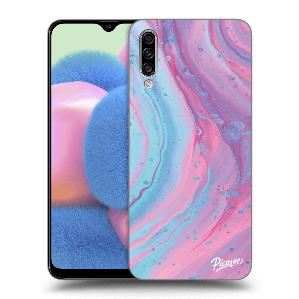 Picasee silikónový čierny obal pre Samsung Galaxy A30s A307F - Pink liquid