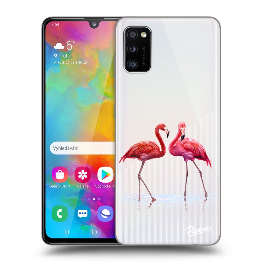 Picasee silikónový prehľadný obal pre Samsung Galaxy A41 A415F - Flamingos couple