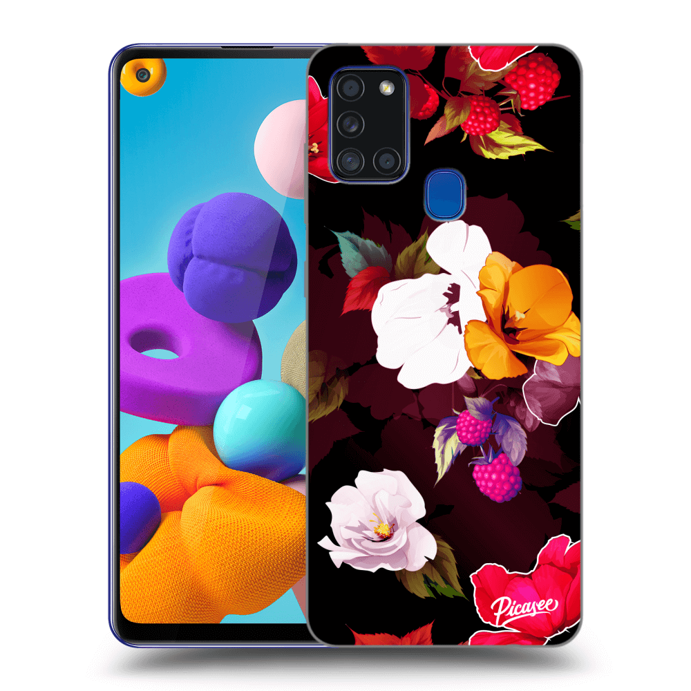 Picasee silikónový čierny obal pre Samsung Galaxy A21s - Flowers and Berries