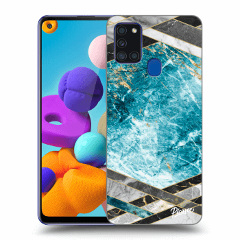 Picasee silikónový čierny obal pre Samsung Galaxy A21s - Blue geometry