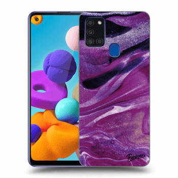 Picasee silikónový čierny obal pre Samsung Galaxy A21s - Purple glitter