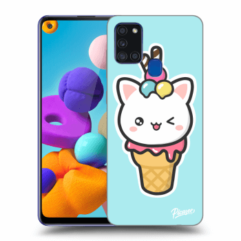 Picasee silikónový čierny obal pre Samsung Galaxy A21s - Ice Cream Cat