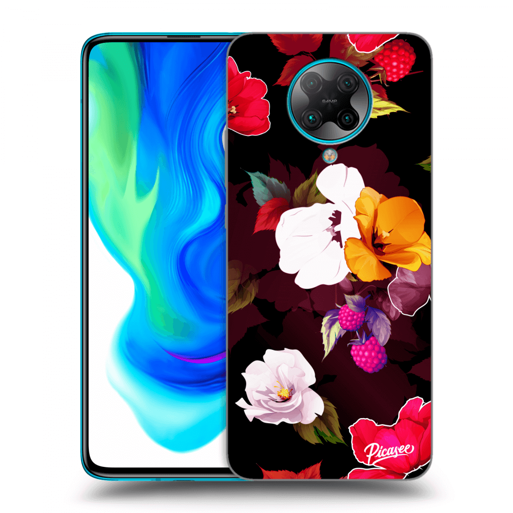 Picasee silikónový čierny obal pre Xiaomi Poco F2 Pro - Flowers and Berries