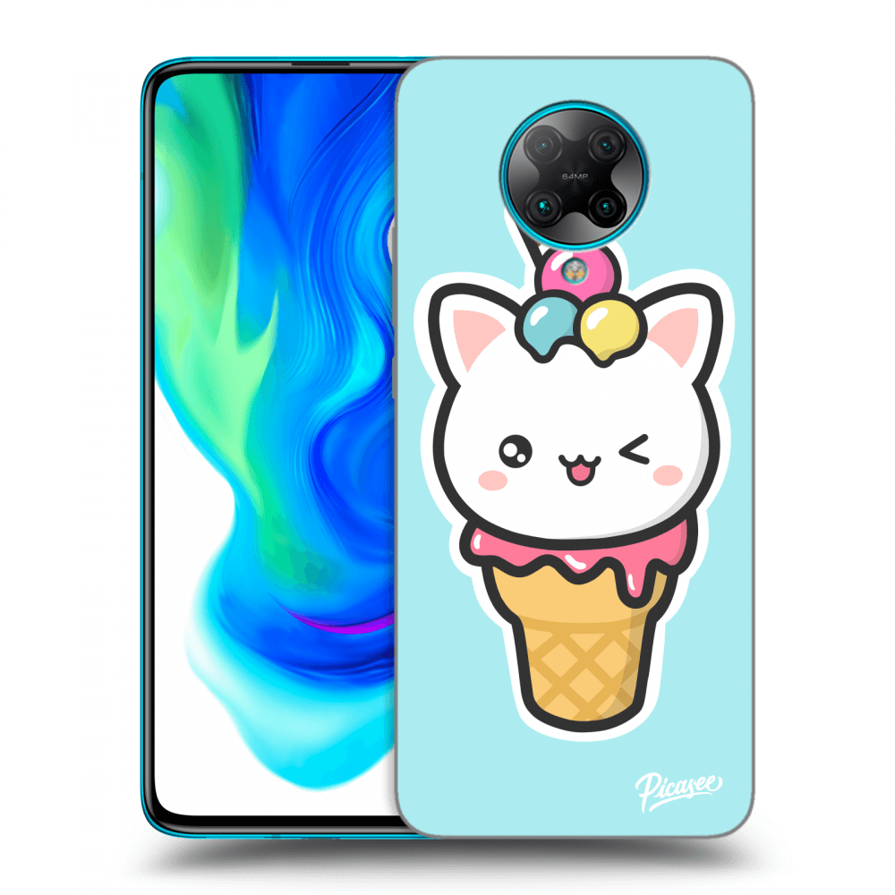 Picasee silikónový čierny obal pre Xiaomi Poco F2 Pro - Ice Cream Cat