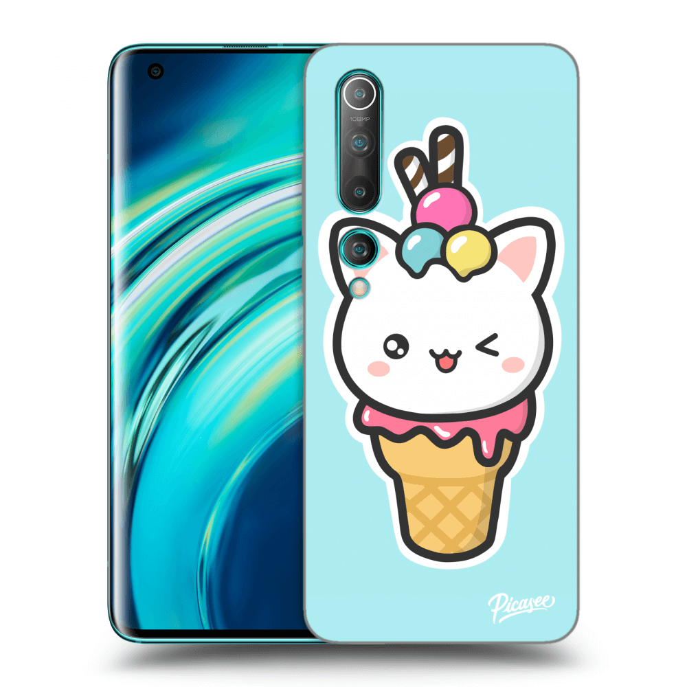 Picasee silikónový čierny obal pre Xiaomi Mi 10 - Ice Cream Cat