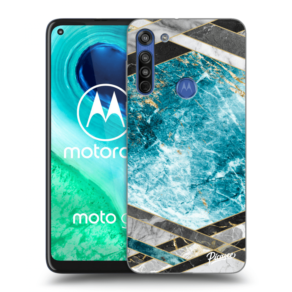 Picasee silikónový čierny obal pre Motorola Moto G8 - Blue geometry