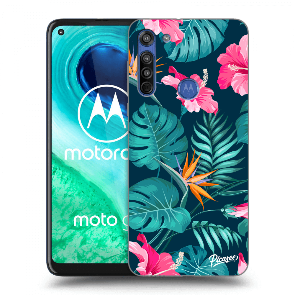 Picasee silikónový čierny obal pre Motorola Moto G8 - Pink Monstera