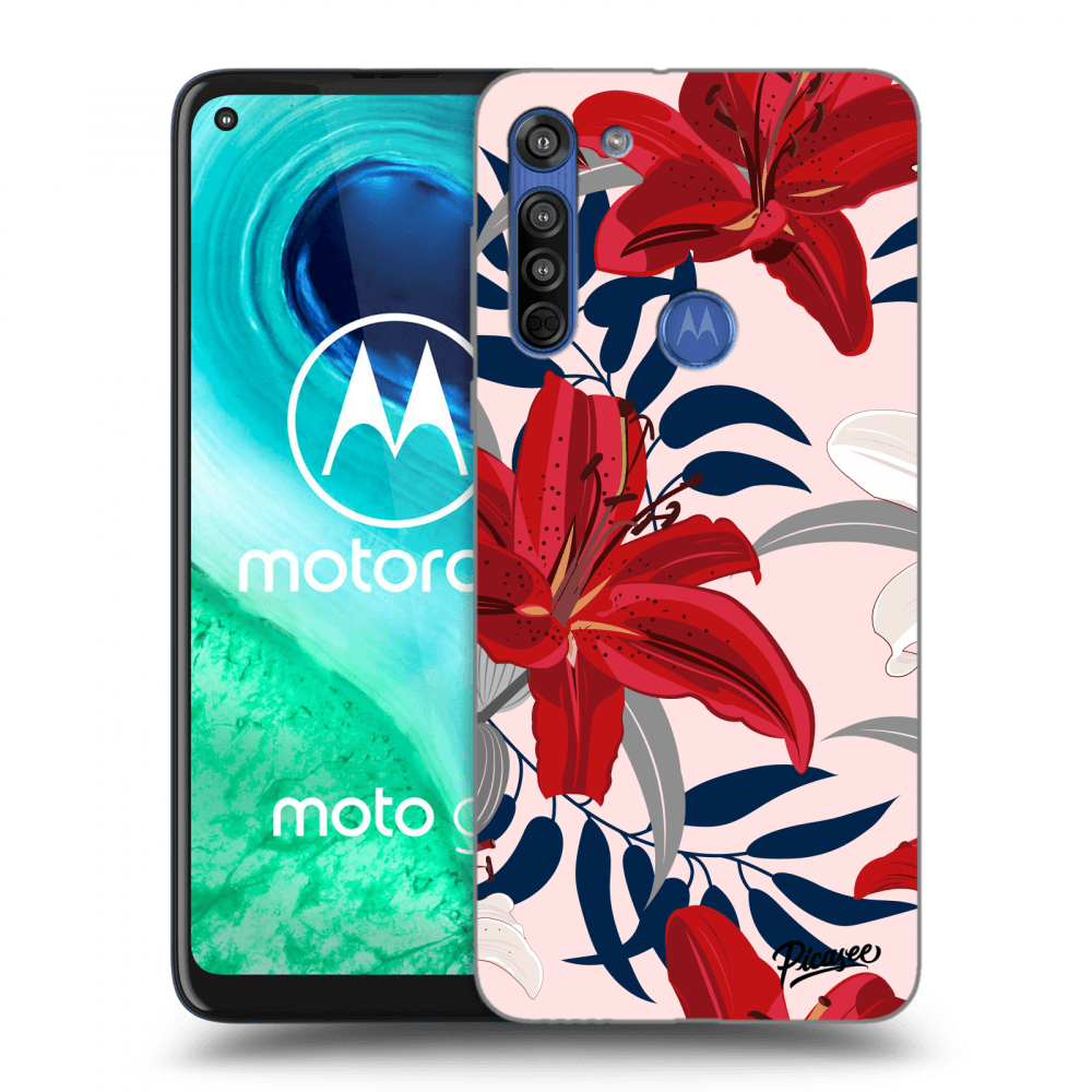 Picasee silikónový čierny obal pre Motorola Moto G8 - Red Lily