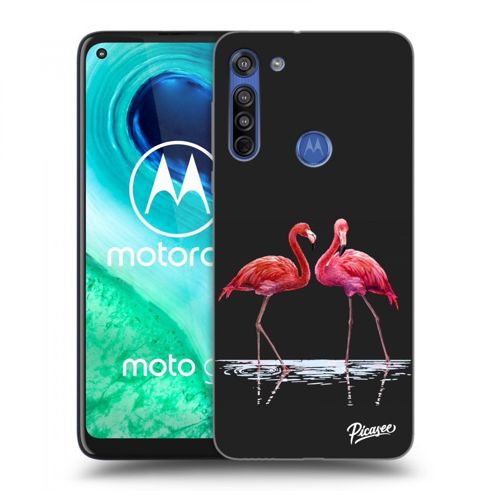 Picasee silikónový čierny obal pre Motorola Moto G8 - Flamingos couple