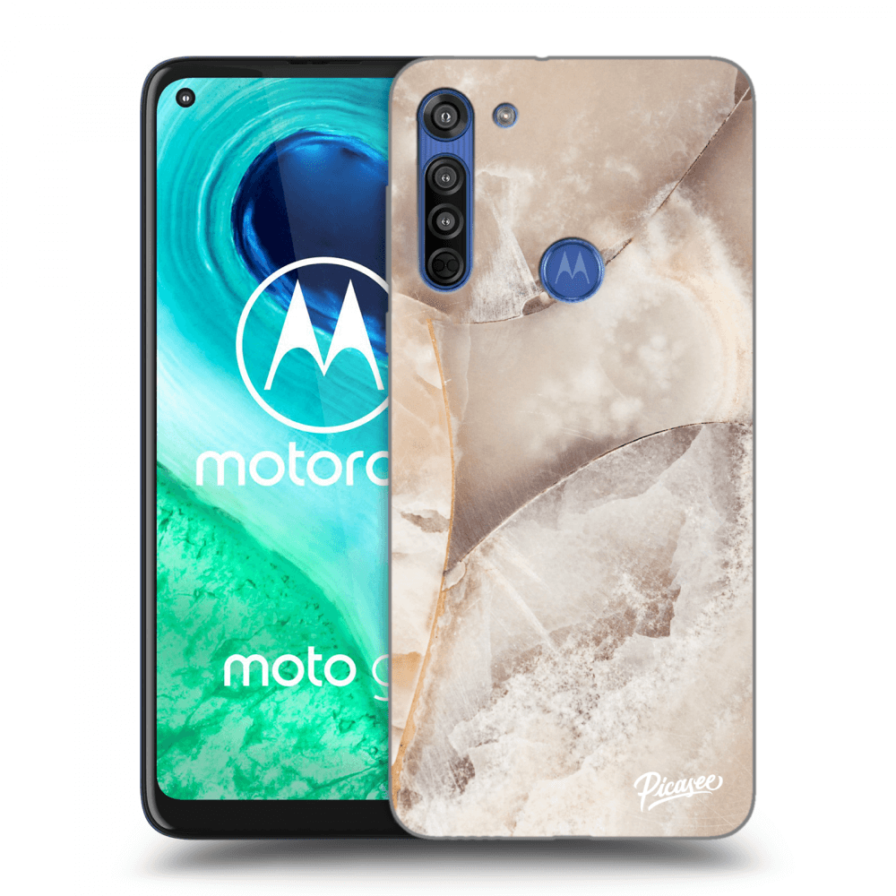 Picasee silikónový prehľadný obal pre Motorola Moto G8 - Cream marble