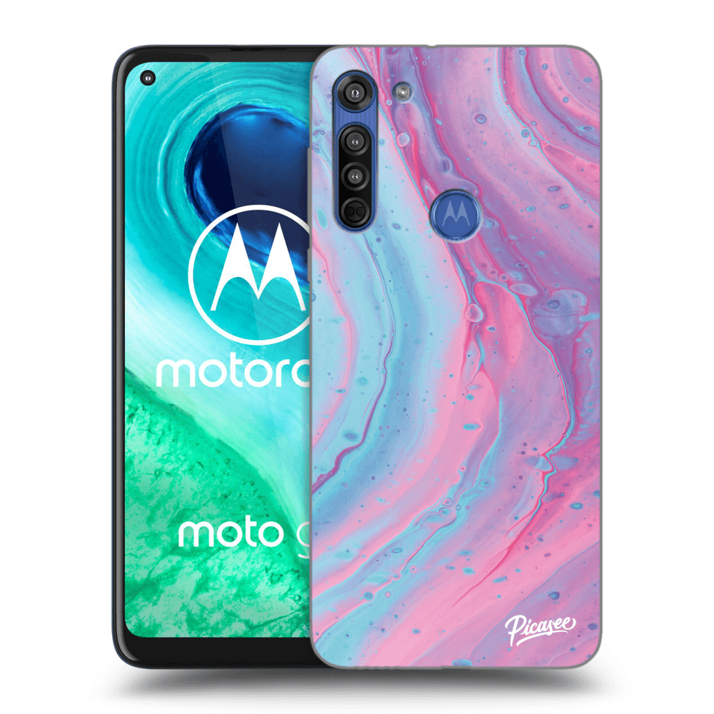 Picasee silikónový čierny obal pre Motorola Moto G8 - Pink liquid