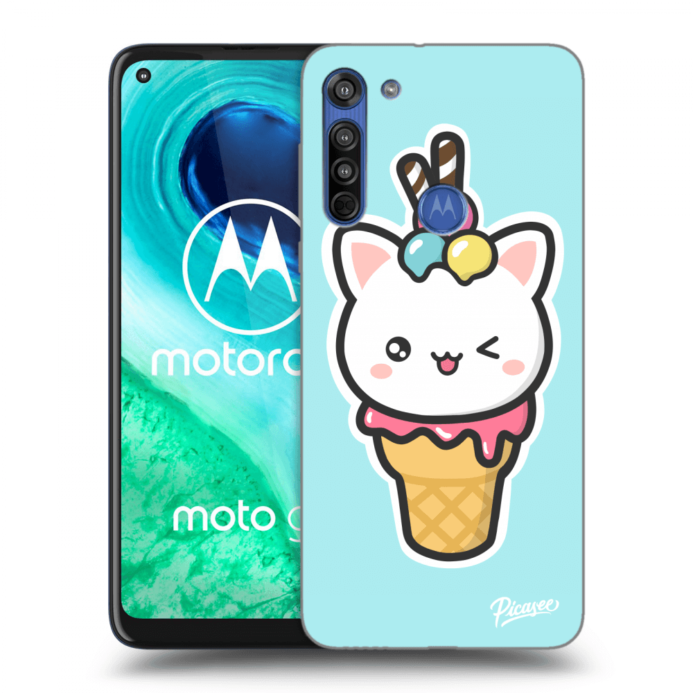 Picasee silikónový čierny obal pre Motorola Moto G8 - Ice Cream Cat