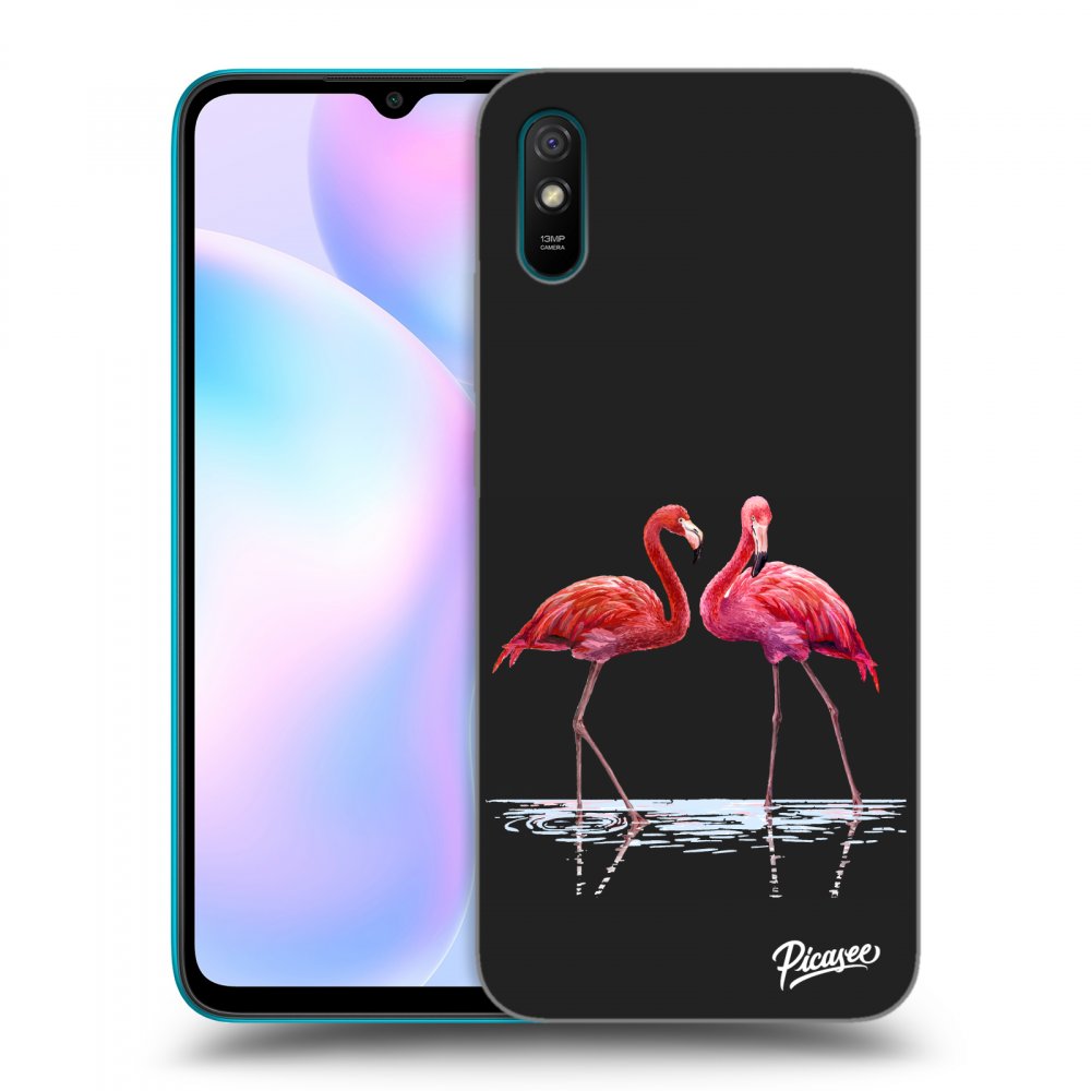 Picasee silikónový čierny obal pre Xiaomi Redmi 9A - Flamingos couple