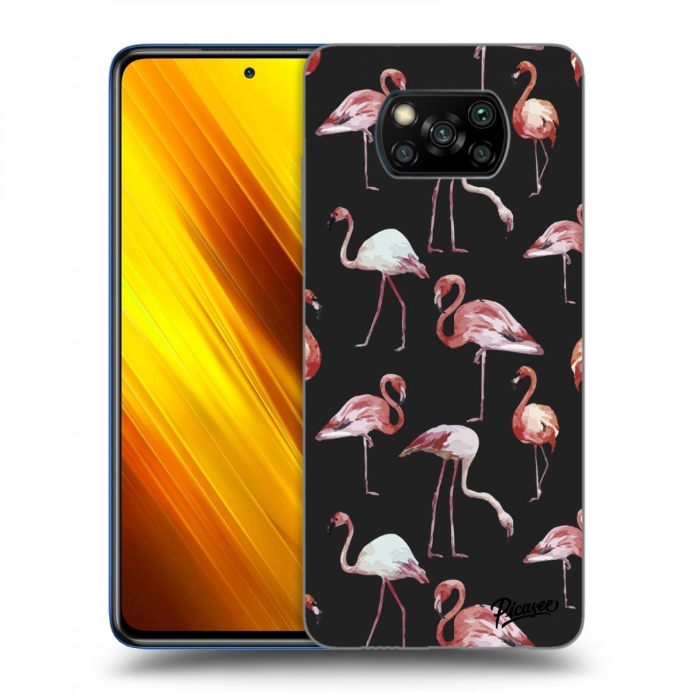Picasee silikónový čierny obal pre Xiaomi Poco X3 - Flamingos