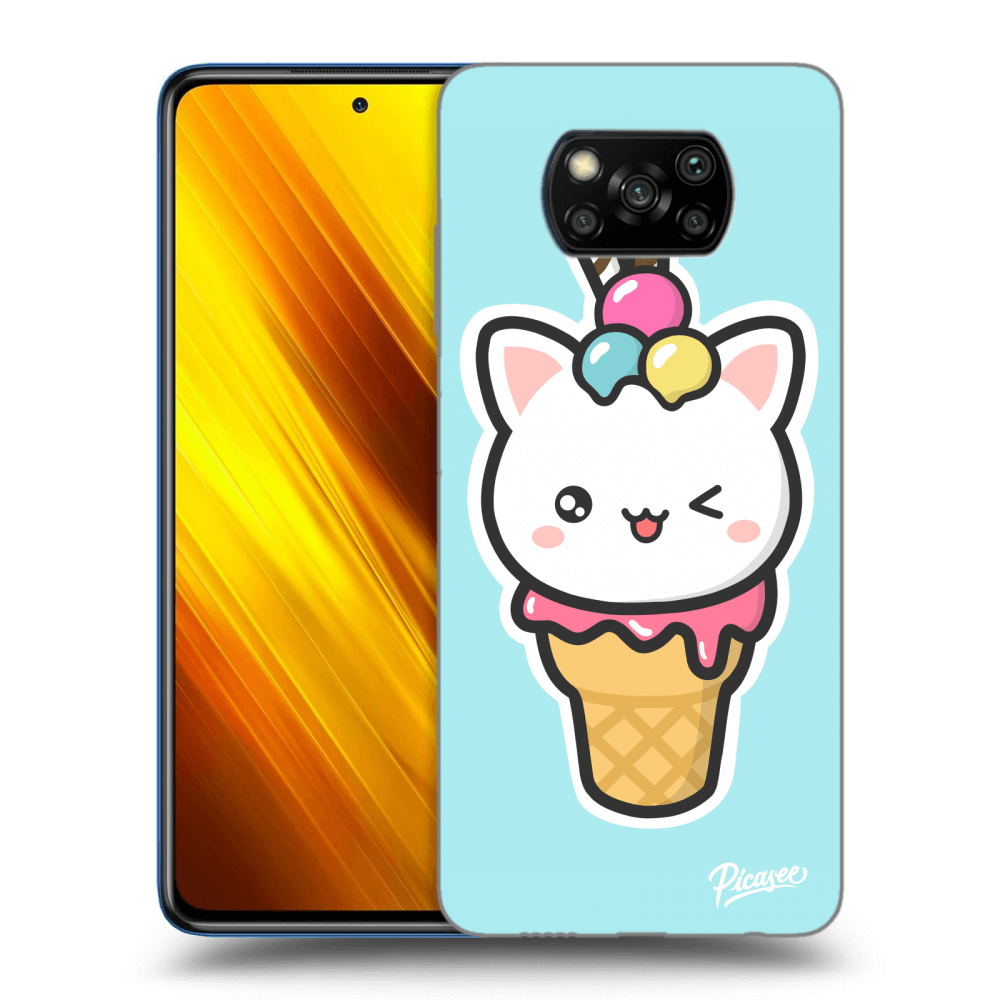Picasee silikónový čierny obal pre Xiaomi Poco X3 - Ice Cream Cat