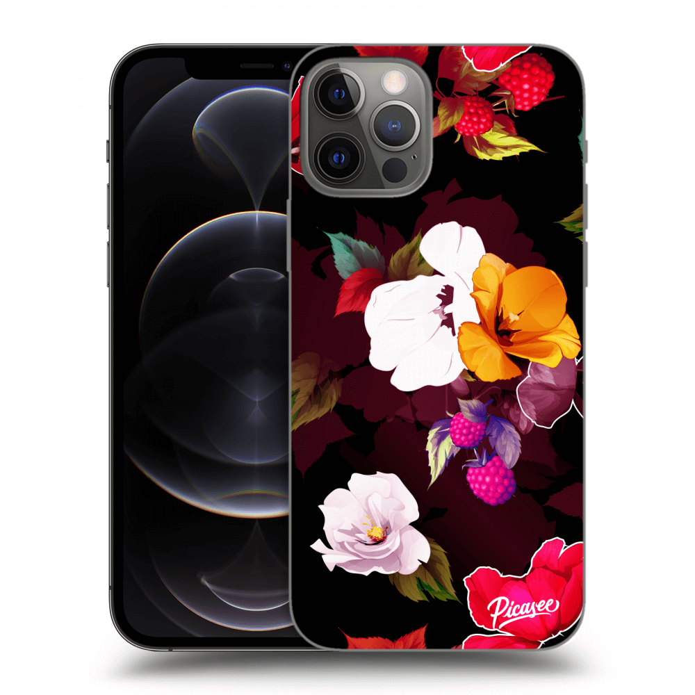 Picasee silikónový čierny obal pre Apple iPhone 12 Pro - Flowers and Berries