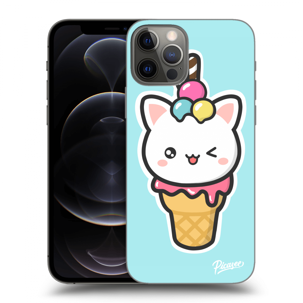 Picasee silikónový čierny obal pre Apple iPhone 12 Pro - Ice Cream Cat