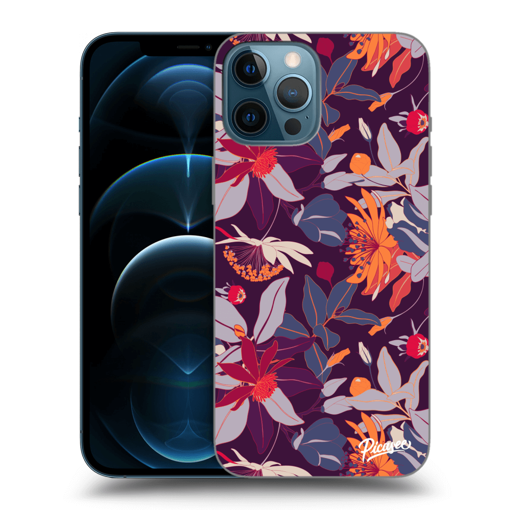 Picasee silikónový čierny obal pre Apple iPhone 12 Pro Max - Purple Leaf
