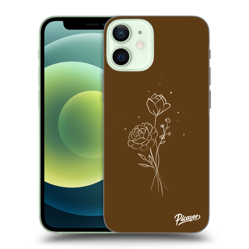 Picasee silikónový čierny obal pre Apple iPhone 12 mini - Brown flowers