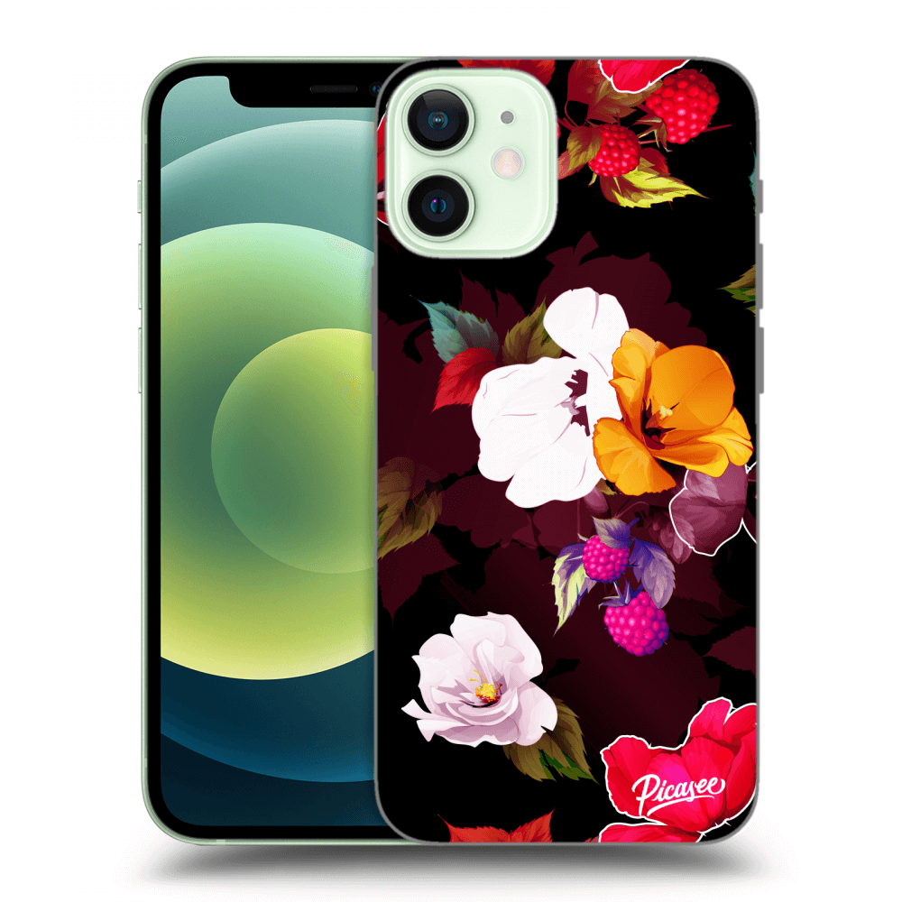 Picasee silikónový čierny obal pre Apple iPhone 12 mini - Flowers and Berries