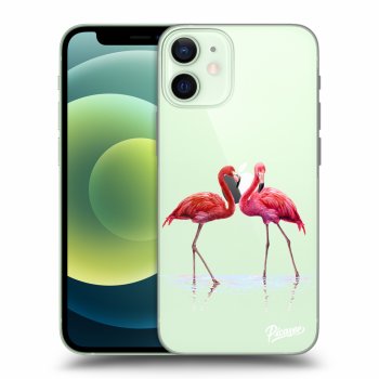 Picasee silikónový prehľadný obal pre Apple iPhone 12 mini - Flamingos couple