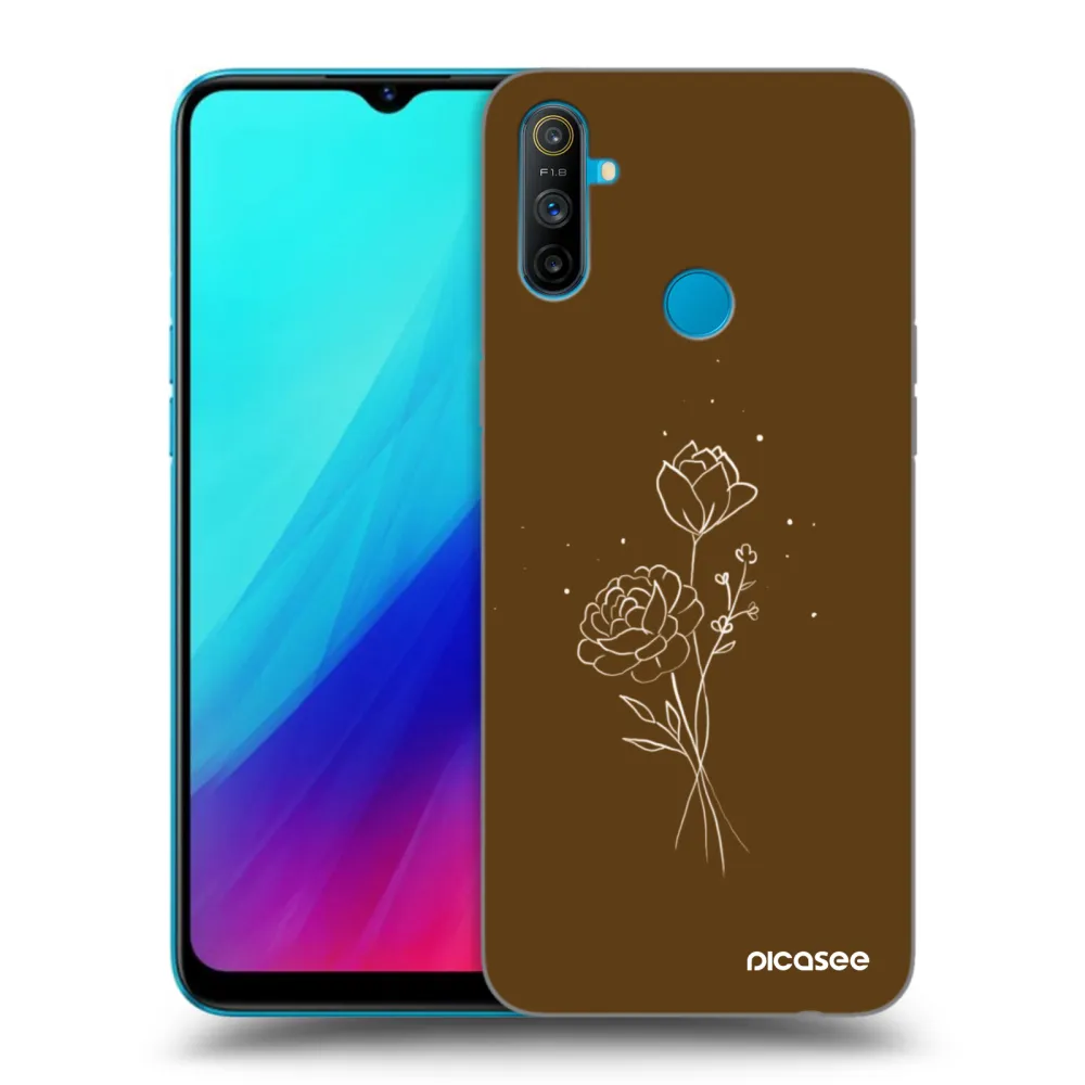 Picasee silikónový čierny obal pre Realme C3 - Brown flowers