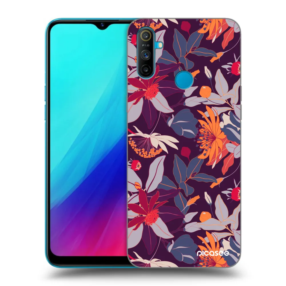 Picasee silikónový čierny obal pre Realme C3 - Purple Leaf