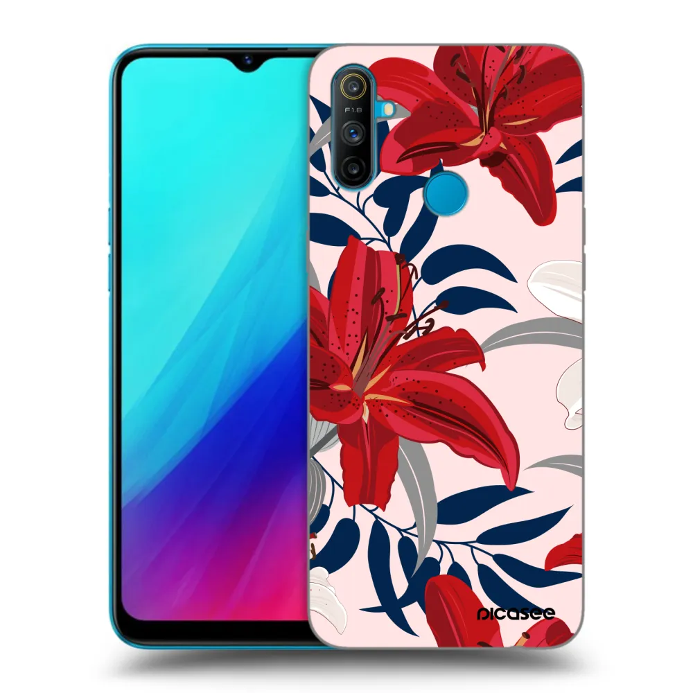Picasee silikónový čierny obal pre Realme C3 - Red Lily