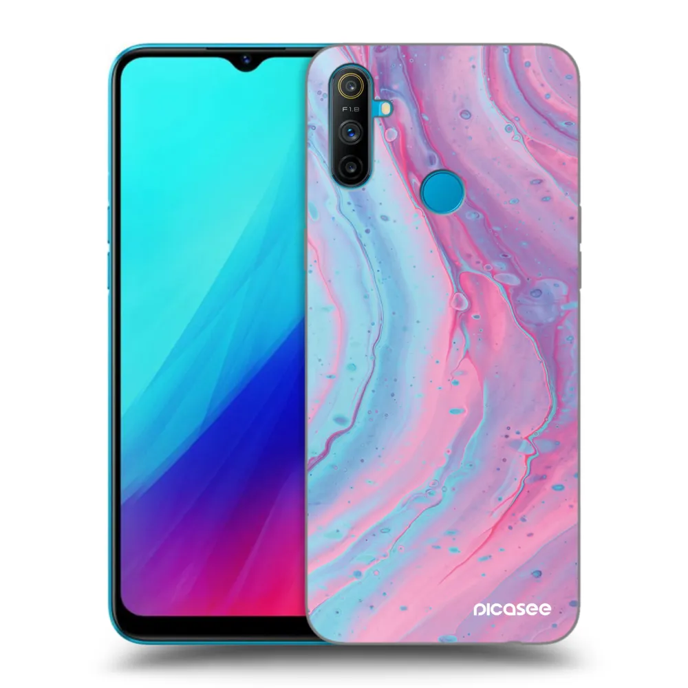 Picasee silikónový čierny obal pre Realme C3 - Pink liquid