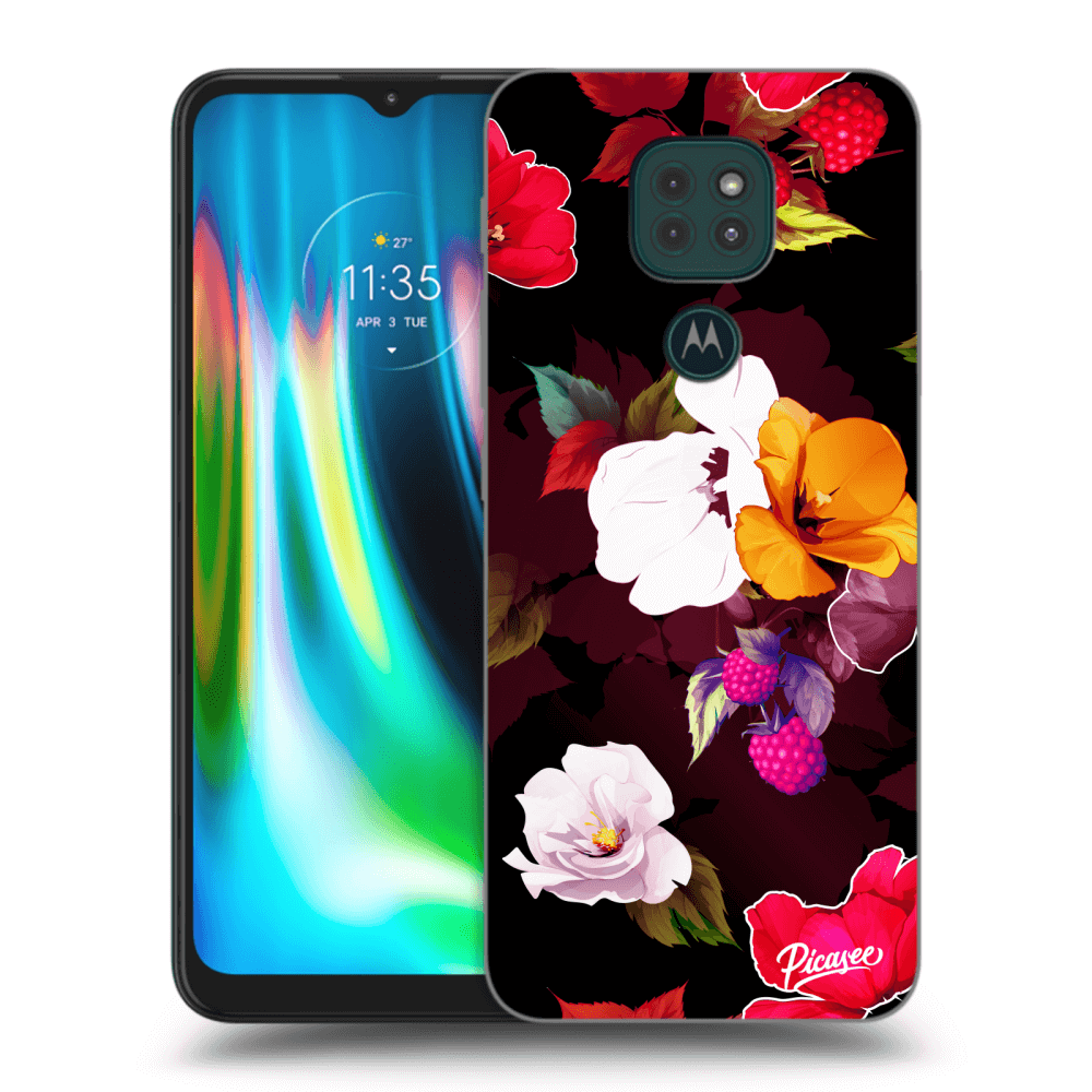 Picasee silikónový čierny obal pre Motorola Moto G9 Play - Flowers and Berries