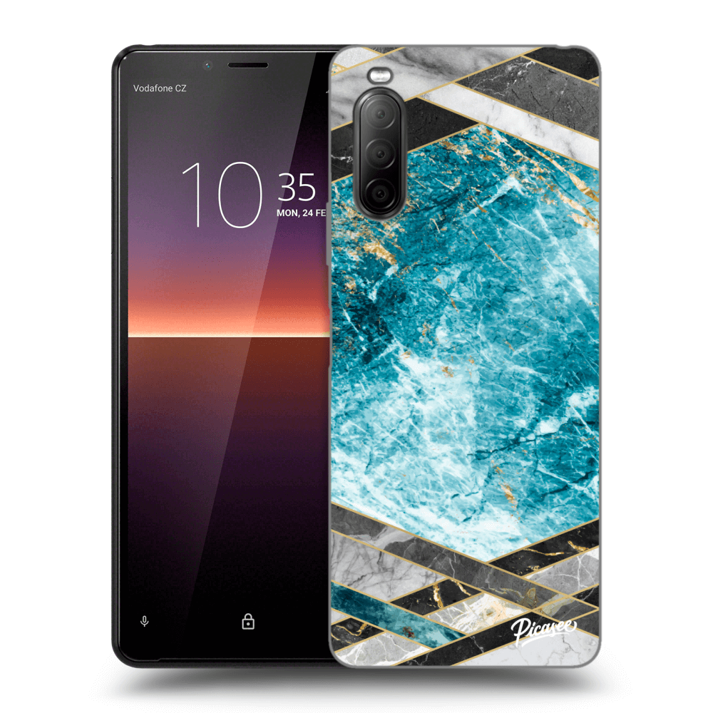 Picasee silikónový čierny obal pre Sony Xperia 10 II - Blue geometry