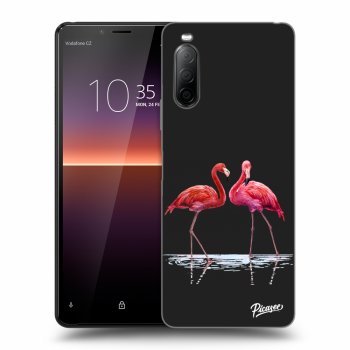 Picasee silikónový čierny obal pre Sony Xperia 10 II - Flamingos couple