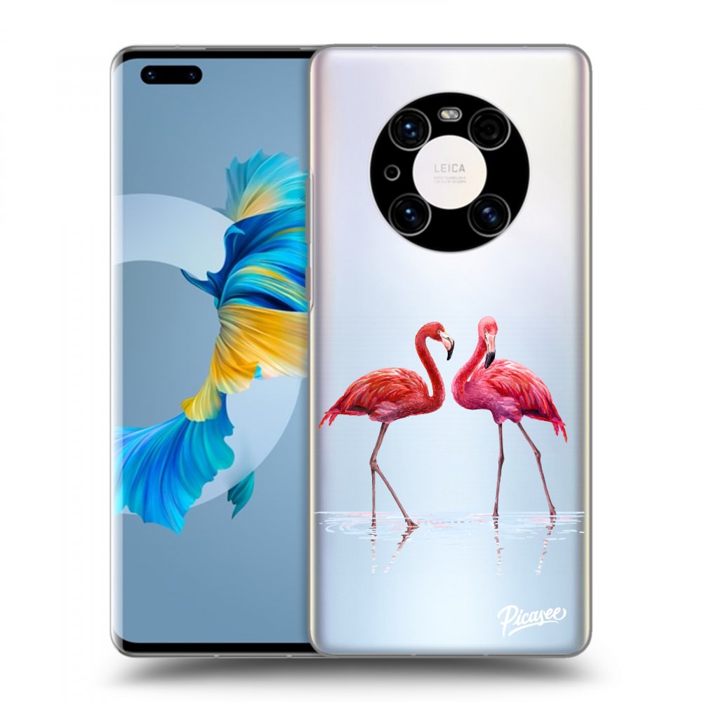 Picasee silikónový prehľadný obal pre Huawei Mate 40 Pro - Flamingos couple
