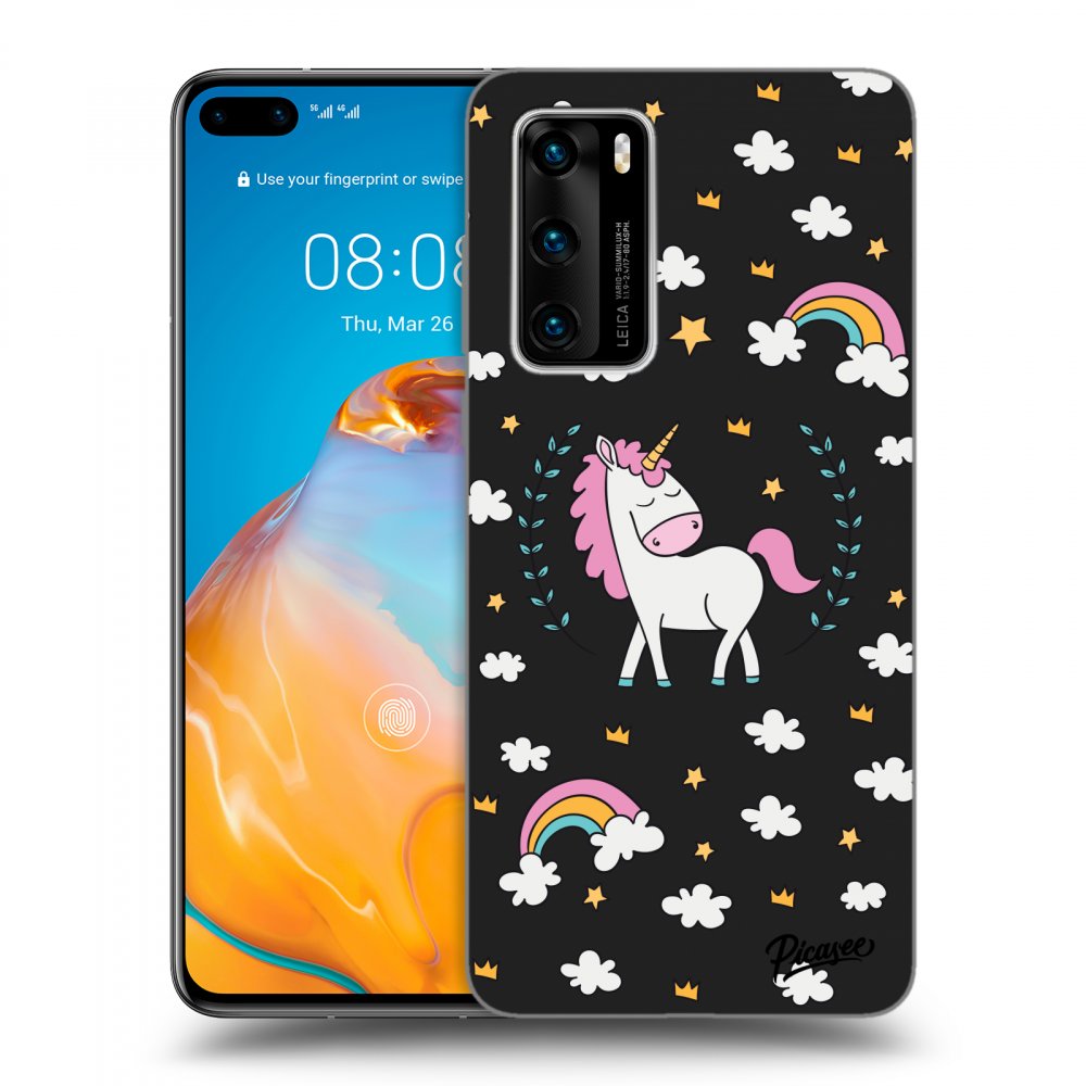 Picasee silikónový čierny obal pre Huawei P40 - Unicorn star heaven