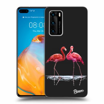 Picasee silikónový čierny obal pre Huawei P40 - Flamingos couple
