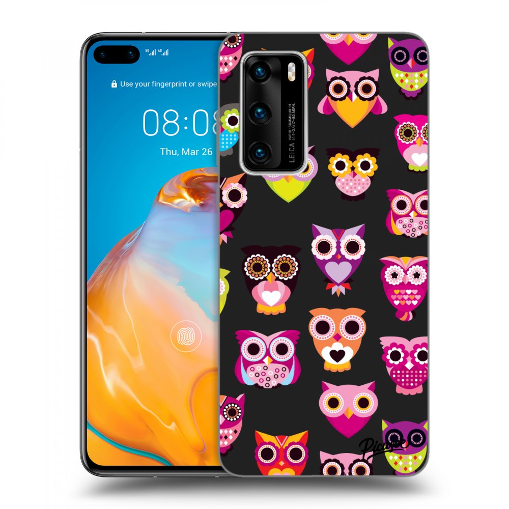 Picasee silikónový čierny obal pre Huawei P40 - Owls
