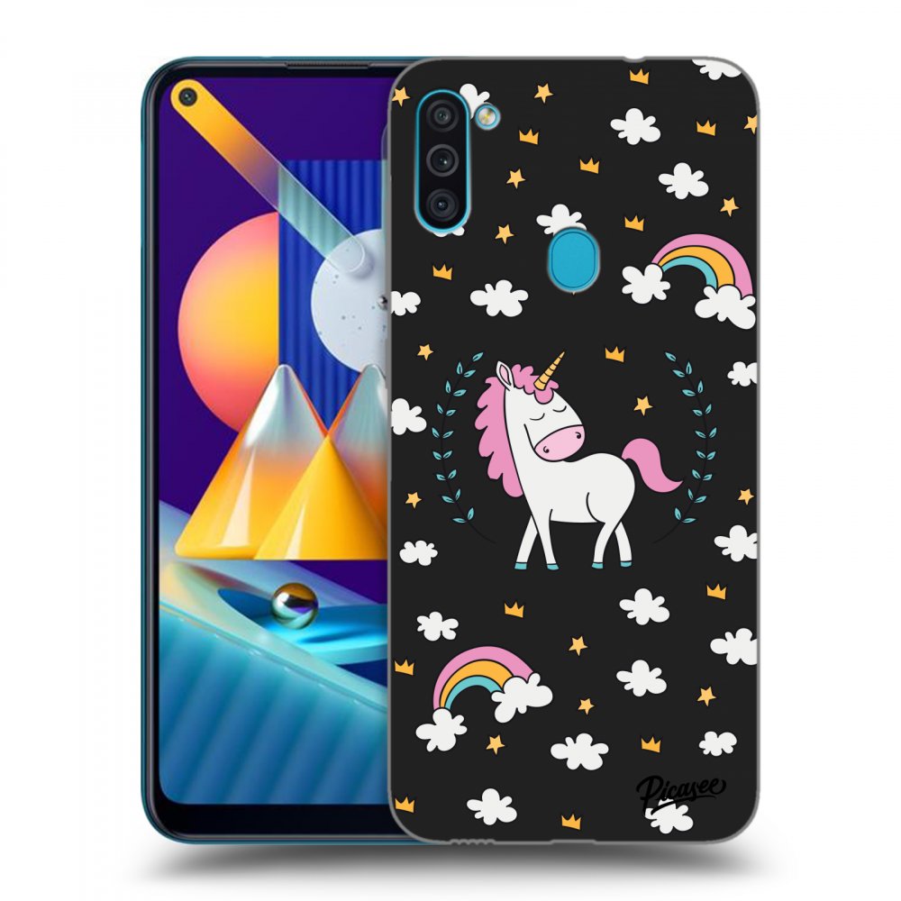 Picasee silikónový čierny obal pre Samsung Galaxy M11 - Unicorn star heaven