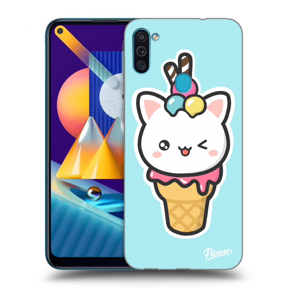 Picasee silikónový prehľadný obal pre Samsung Galaxy M11 - Ice Cream Cat