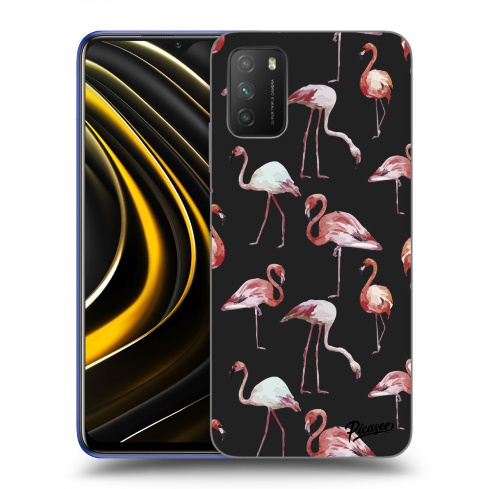 Picasee silikónový čierny obal pre Xiaomi Poco M3 - Flamingos