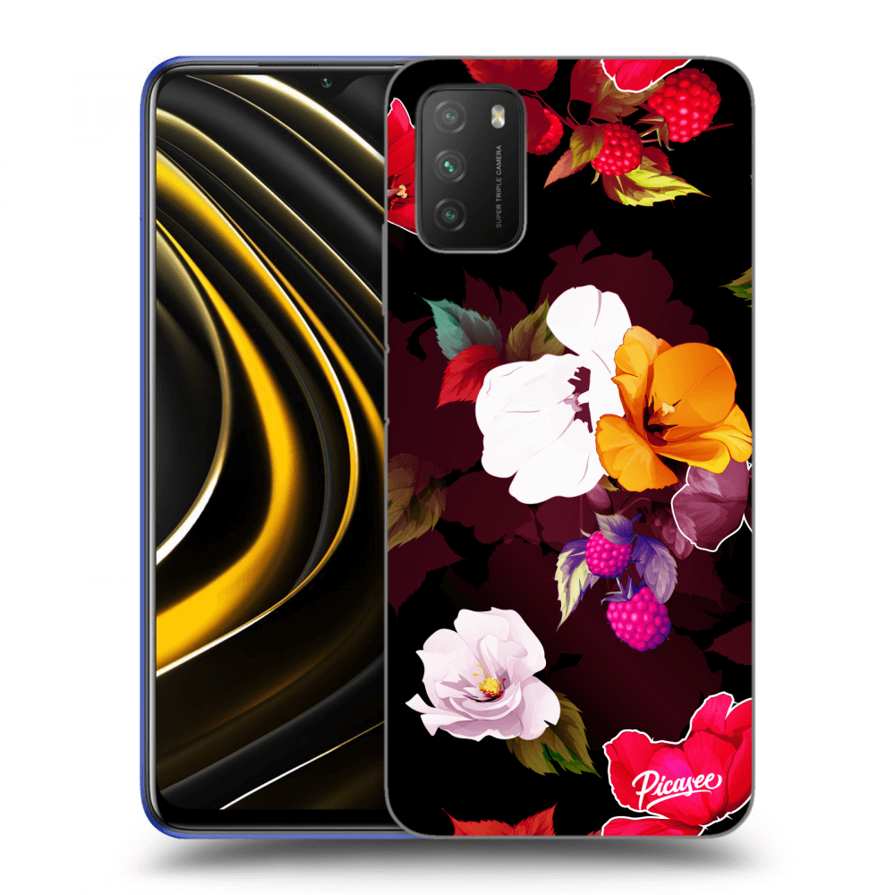 Picasee silikónový čierny obal pre Xiaomi Poco M3 - Flowers and Berries