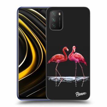Picasee silikónový čierny obal pre Xiaomi Poco M3 - Flamingos couple