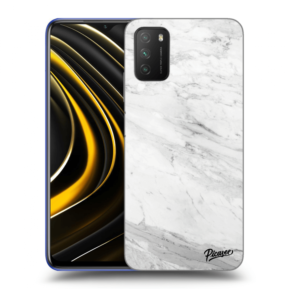 Picasee silikónový čierny obal pre Xiaomi Poco M3 - White marble